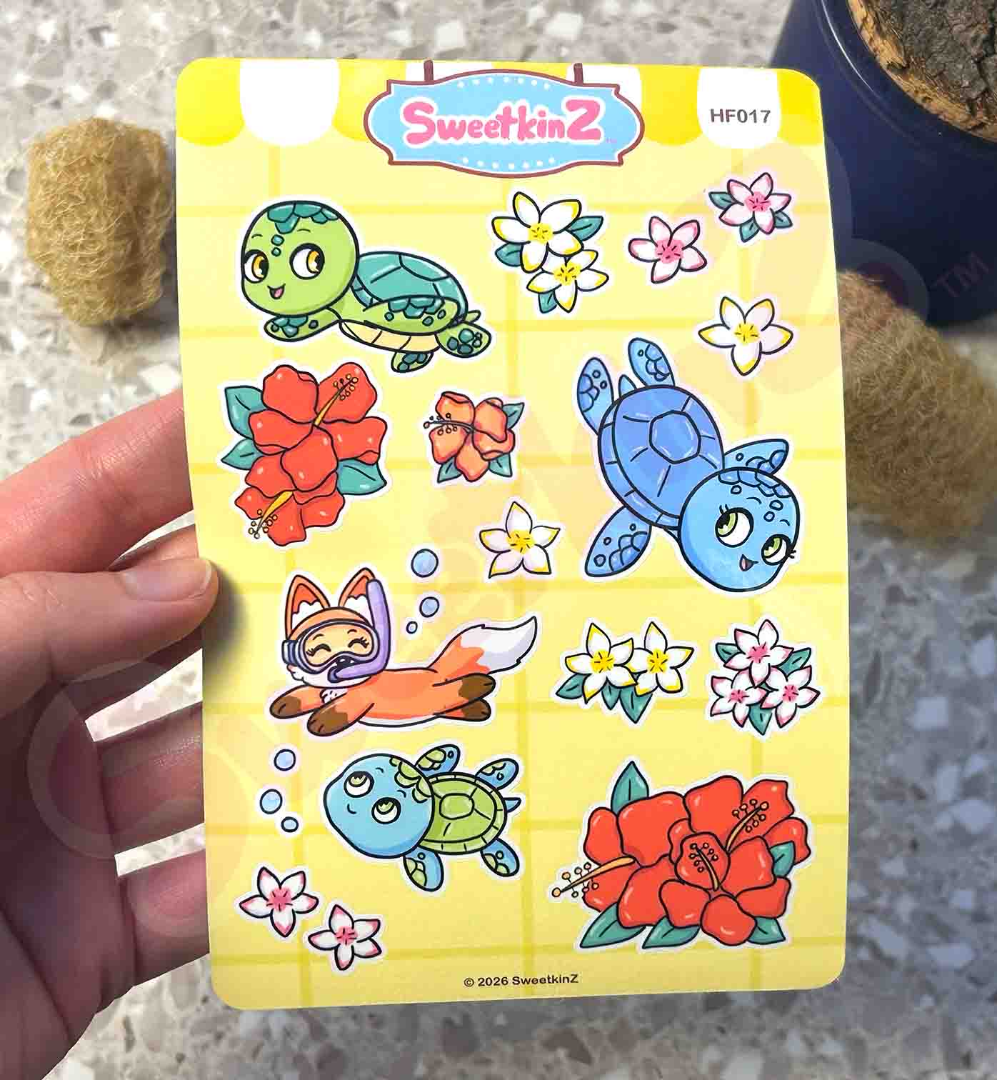 Hawaiian Floral and Turtle Sticker Sheet